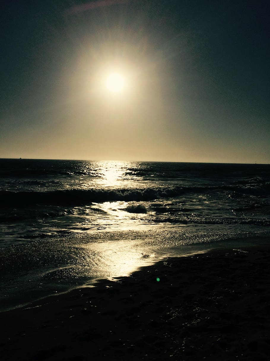910x1213 HD wallpaper: sunset, moon, beach, night, grace, water, sky, sea, scenics