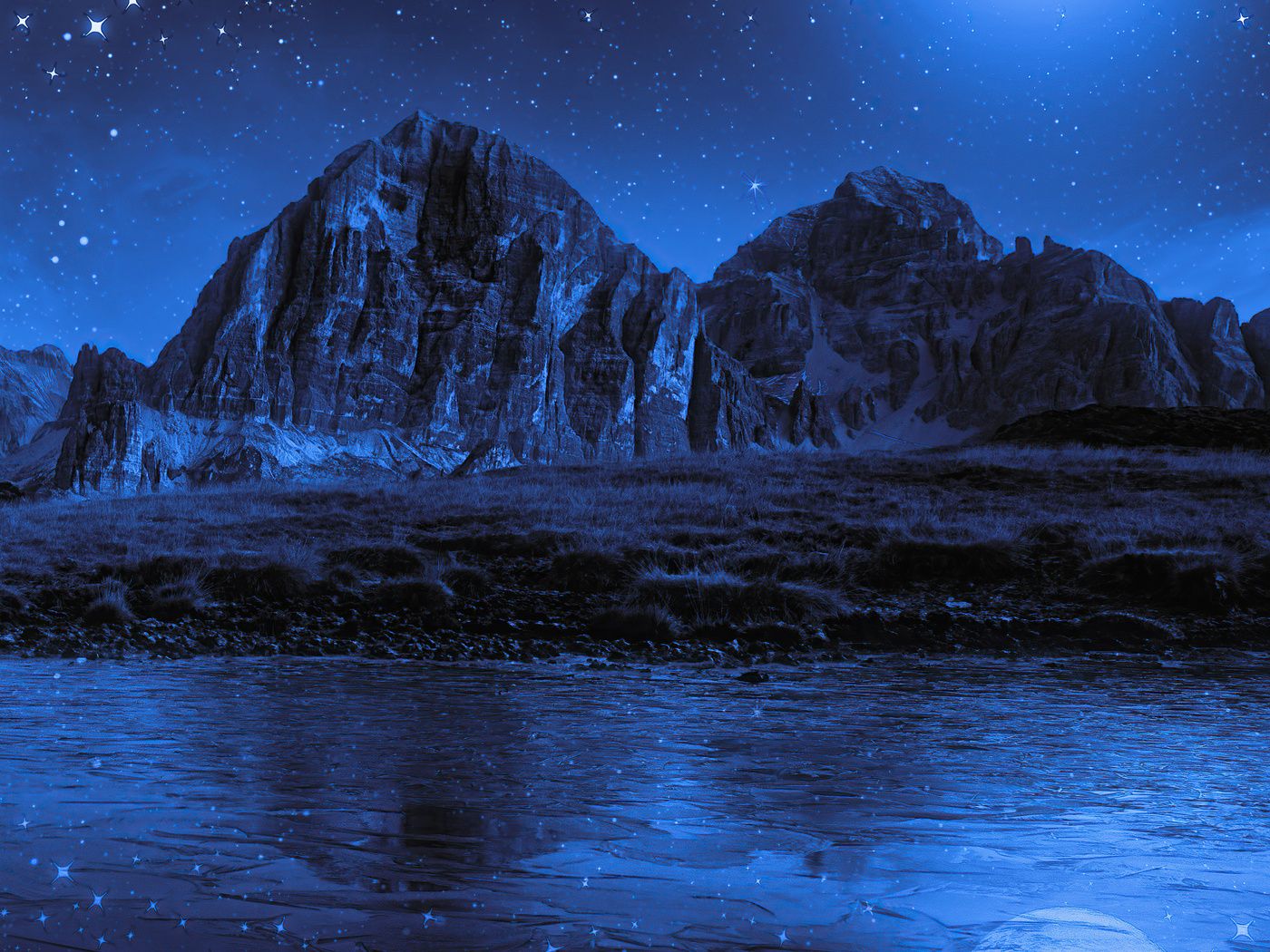 1400x1050 Night Beach Moon Stars Landscape Mountains Wallpaper, 1400x1050 Resolution HD 4k Wallpaper, Image, Background, Photos and Picture