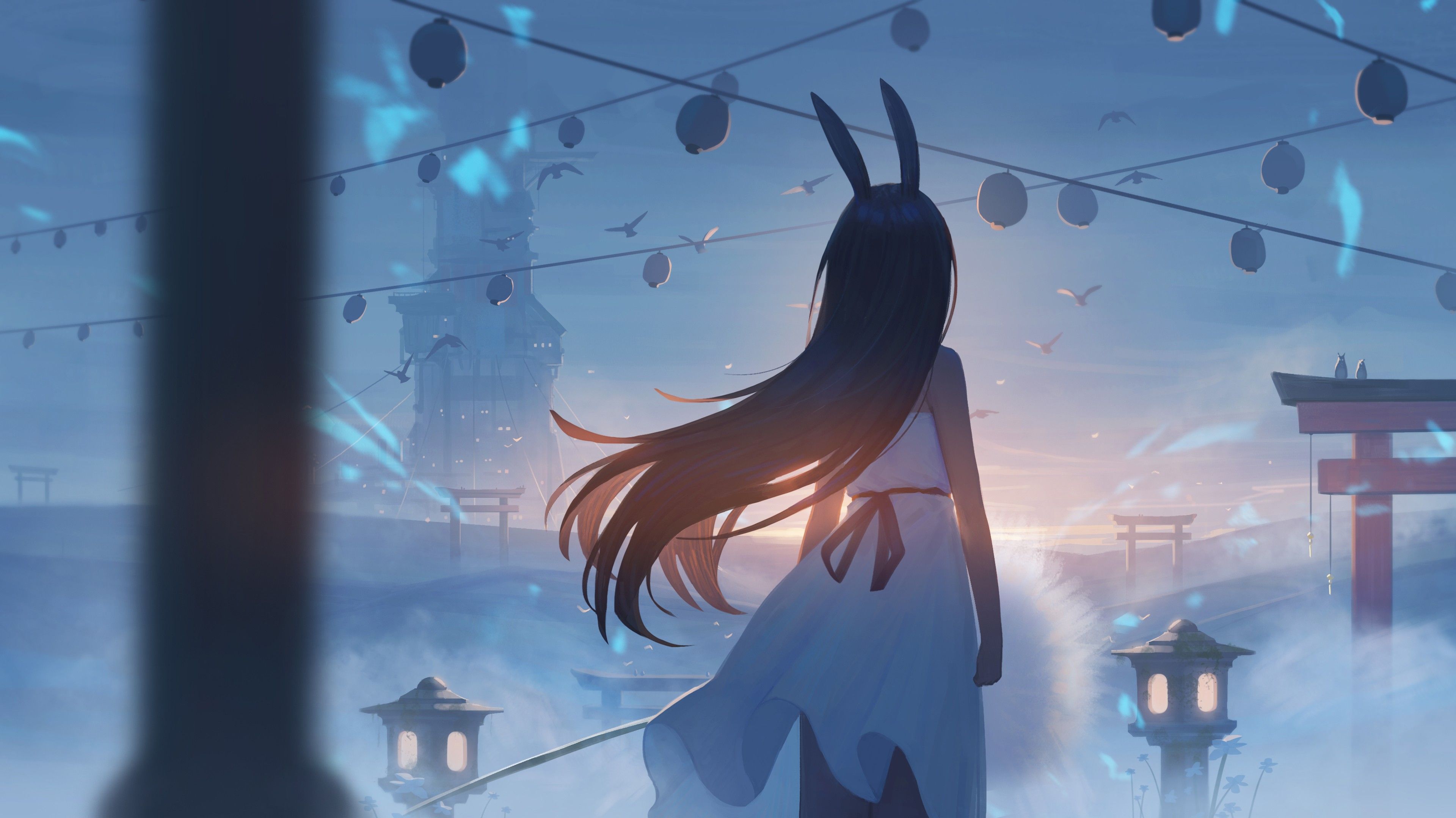 3840x2160 Long Hair Anime Girl With White Hair 4K HD Anime Girl Wallpaper