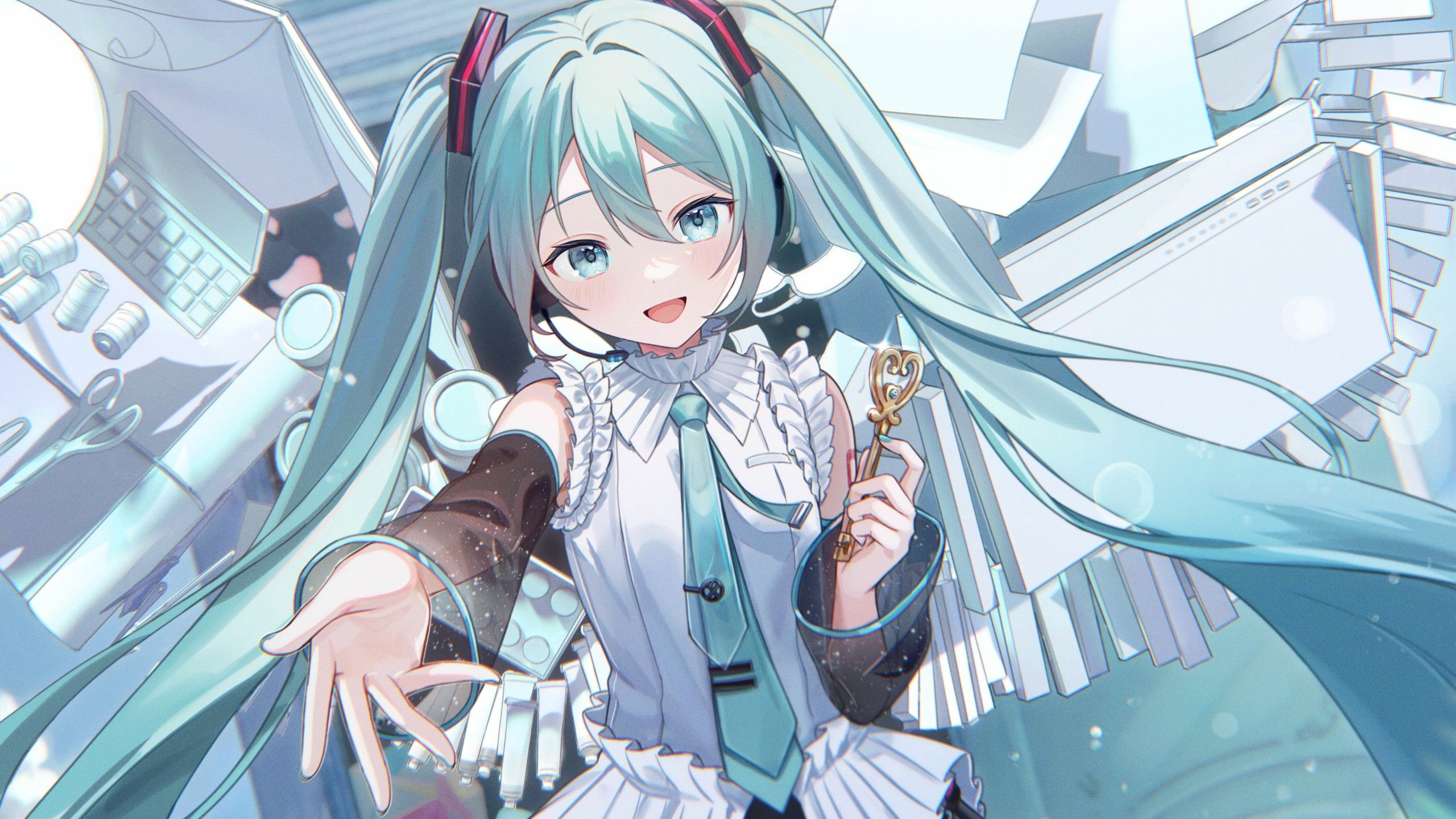 2560x1440 Light Blue Long Hair Hatsune Miku Anime Girl 4K HD Anime Girl Wallpaper
