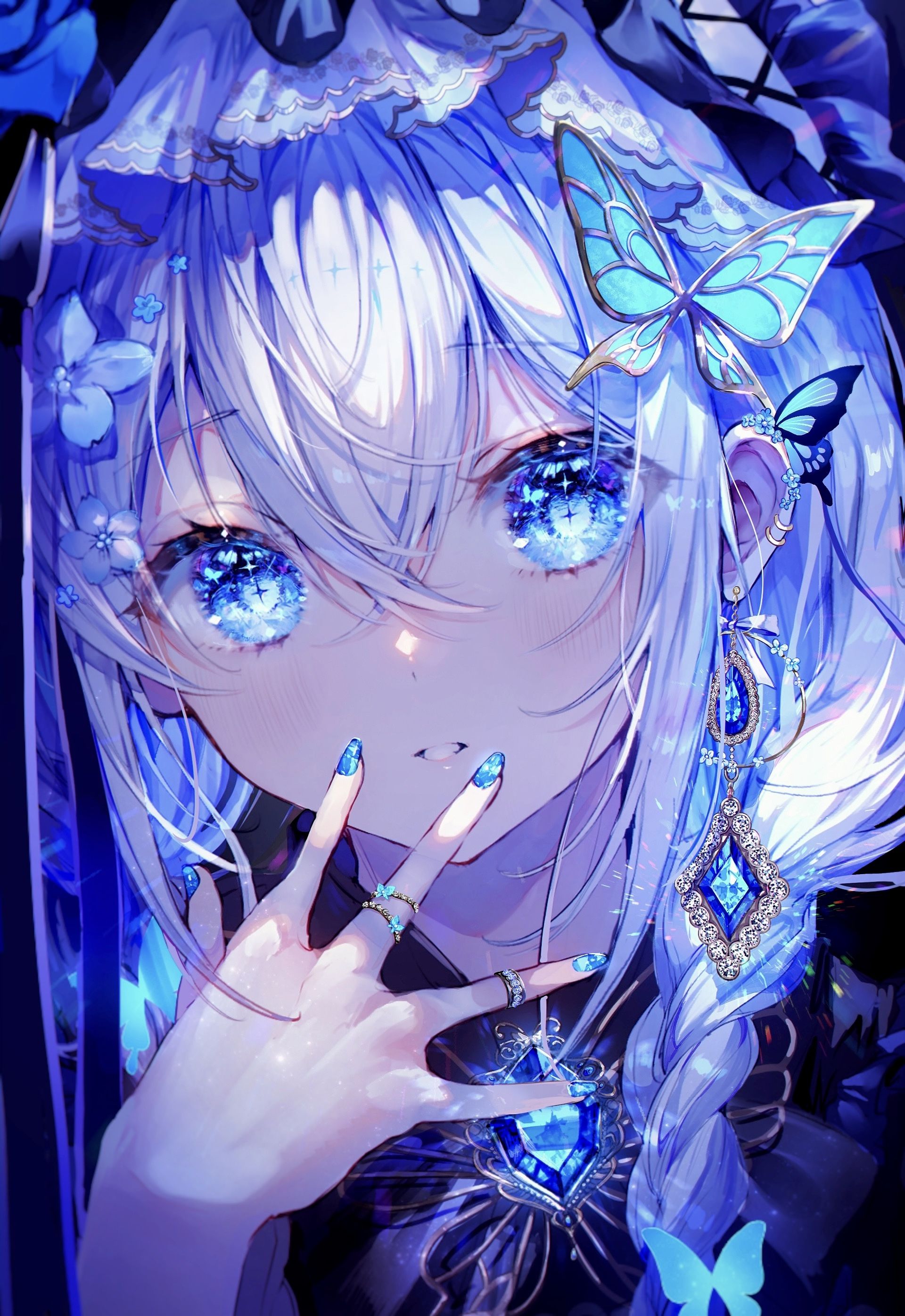 1920x2791 Long Hair Anime Girl Blue Wallpaper