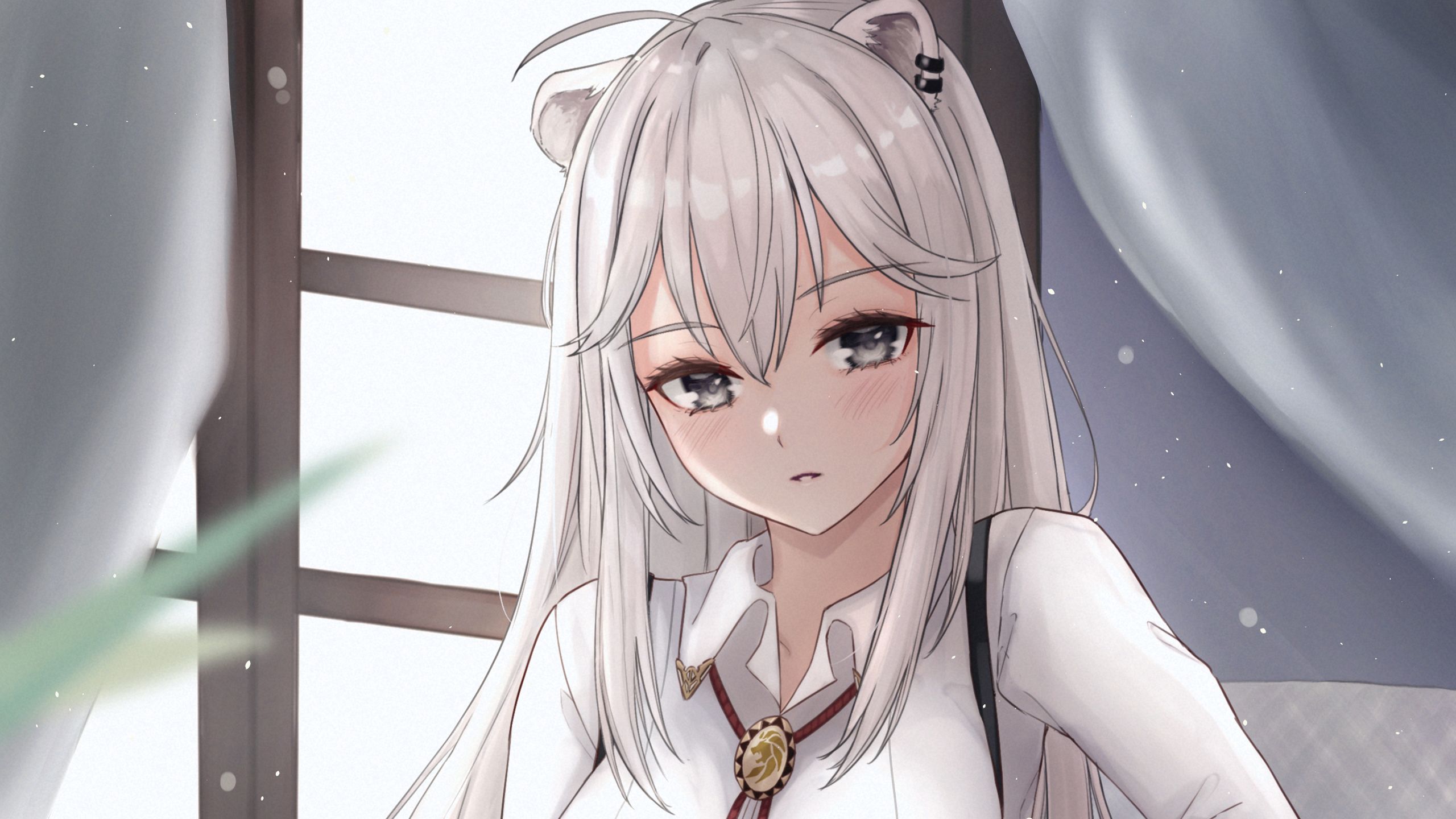 2560x1440 White Long Hair Anime Girl With Uniform HD Anime Girl Wallpaper