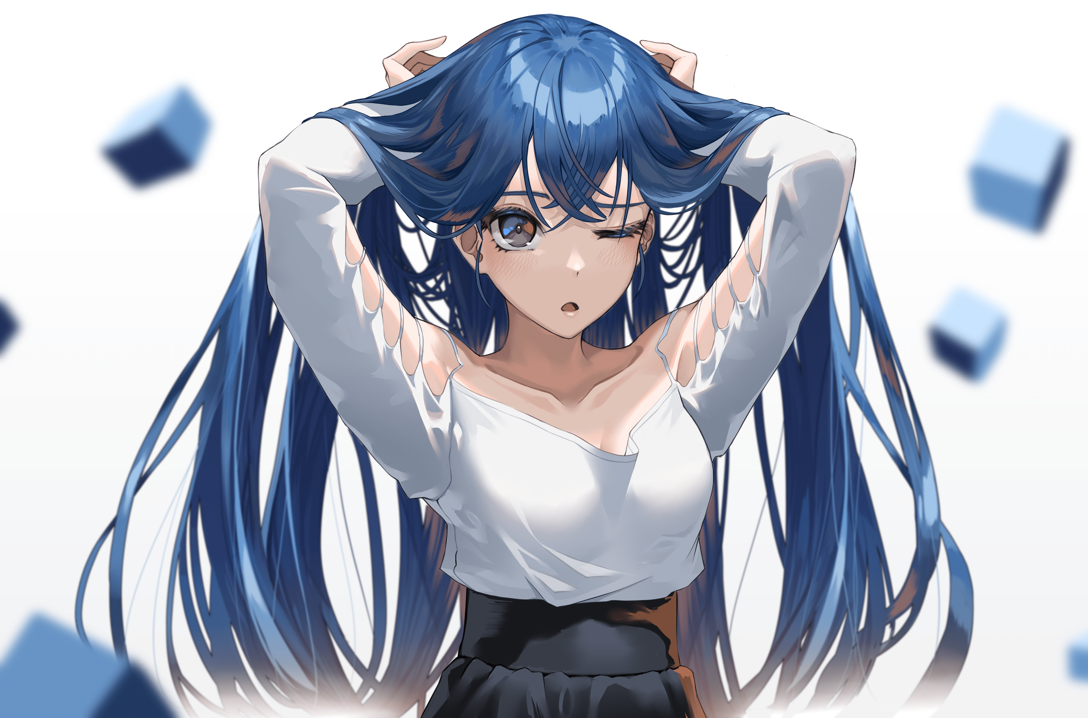 3508x2315 Long Hair Anime Girl Blue Wallpaper