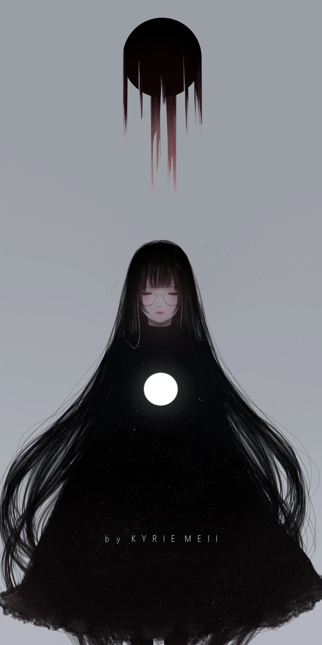 1080x2160 Cute Anime Long Hair Black Wallpaper