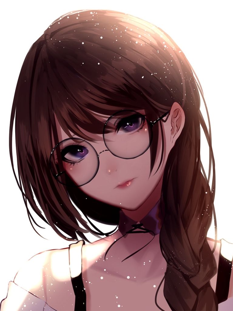 768x1024 Phone wallpaper: Anime, Original, Purple Eyes, Glasses, Long Hair, Brown Hair, Braid 1356602