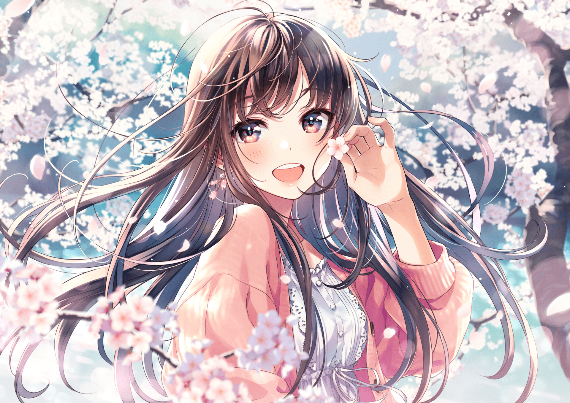 1920x1358 Anime Girl with Flowers HD Wallpaper