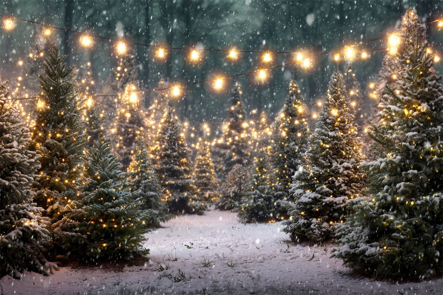 1500x1000 Christmas Farm Backdrop Twinkling Forest Lights Christmas Tree Backdrop TWW59 116