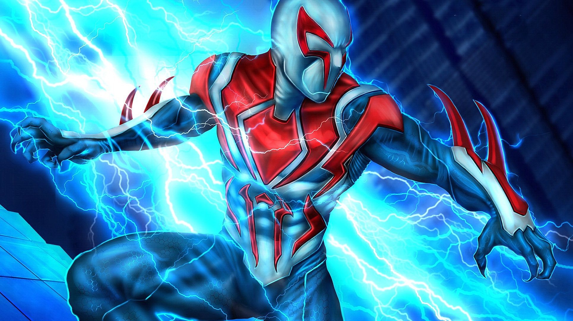 1930x1080 Wallpaper Future, Lightning, Costume, Future, Spider Man, Miguel O'hara, Spider Man 2099 For Mobile And Desktop, Section фантастика, Resolution 1930x1080