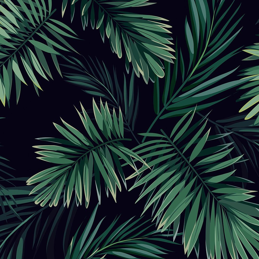 1080x1080 Midnight Tropics Wallpaper in Navy and Green