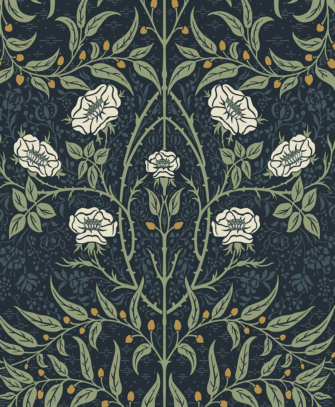 1140x1385 Stenciled Floral Prepasted Wallpaper in Navy & Sage