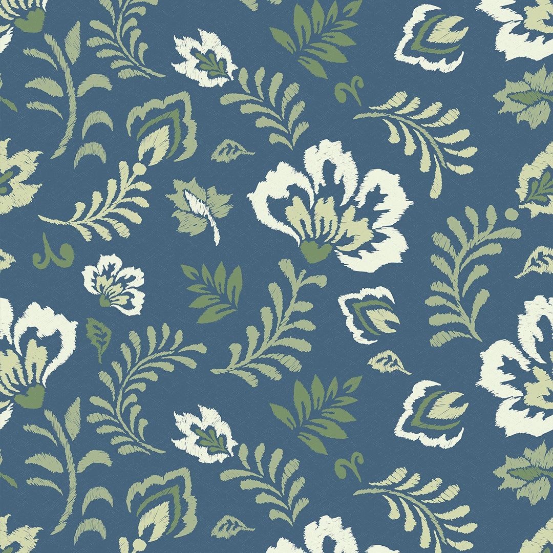 1080x1080 Folk Foliage Wallpaper in Navy and Sage