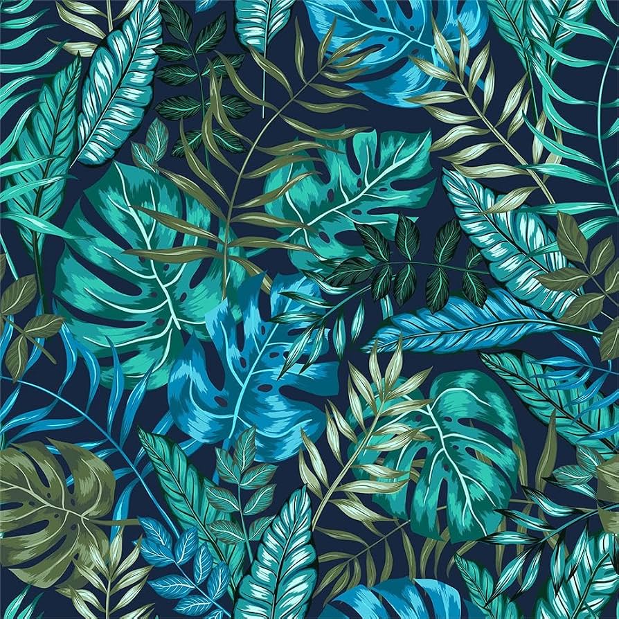 894x894 MuralPeel Vintage Teal Blue Green Tropical Palm Leaf Dark Black Navy Peel And Stick Wallpaper Easy Peel Off Self Adhesive Removable Stick On Wall Paper For Kitchen Renter Friendly