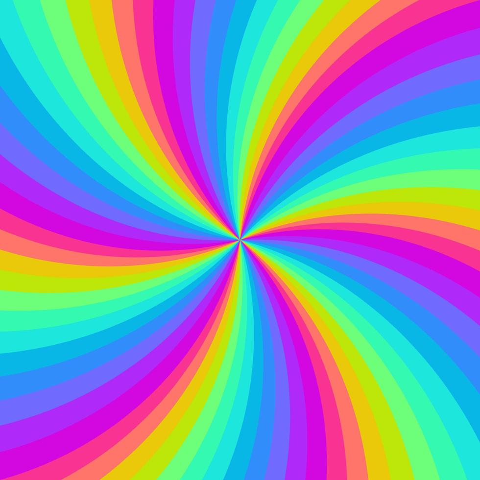 980x980 Rainbow neon swirl background. Radial gradient rainbow of twisted spiral. Vector illustration