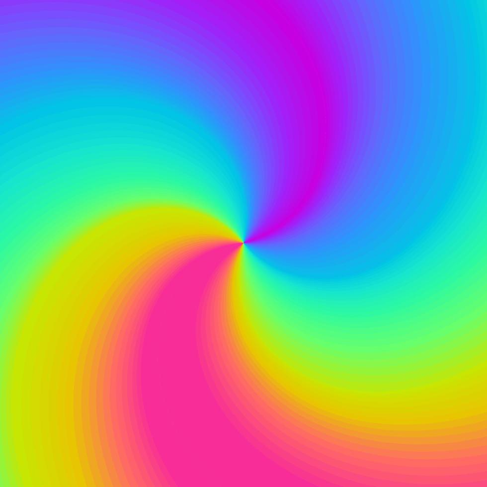 980x980 Rainbow neon swirl background. Radial gradient rainbow of twisted spiral. Vector illustration