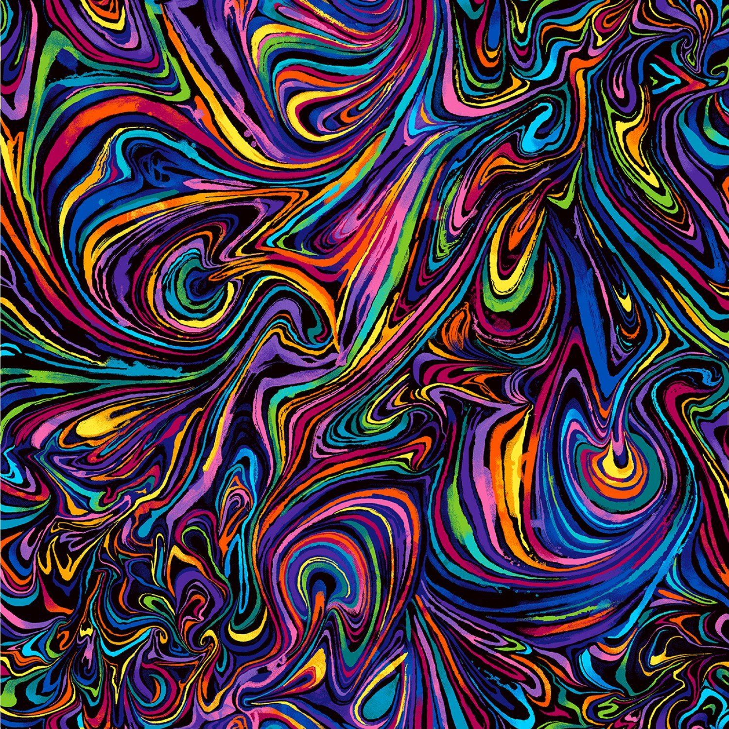 1500x1500 Timeless Treasures Glow By Chong A Hwang C8416 Black Bright Rainbow Swirls $12.30 Yd