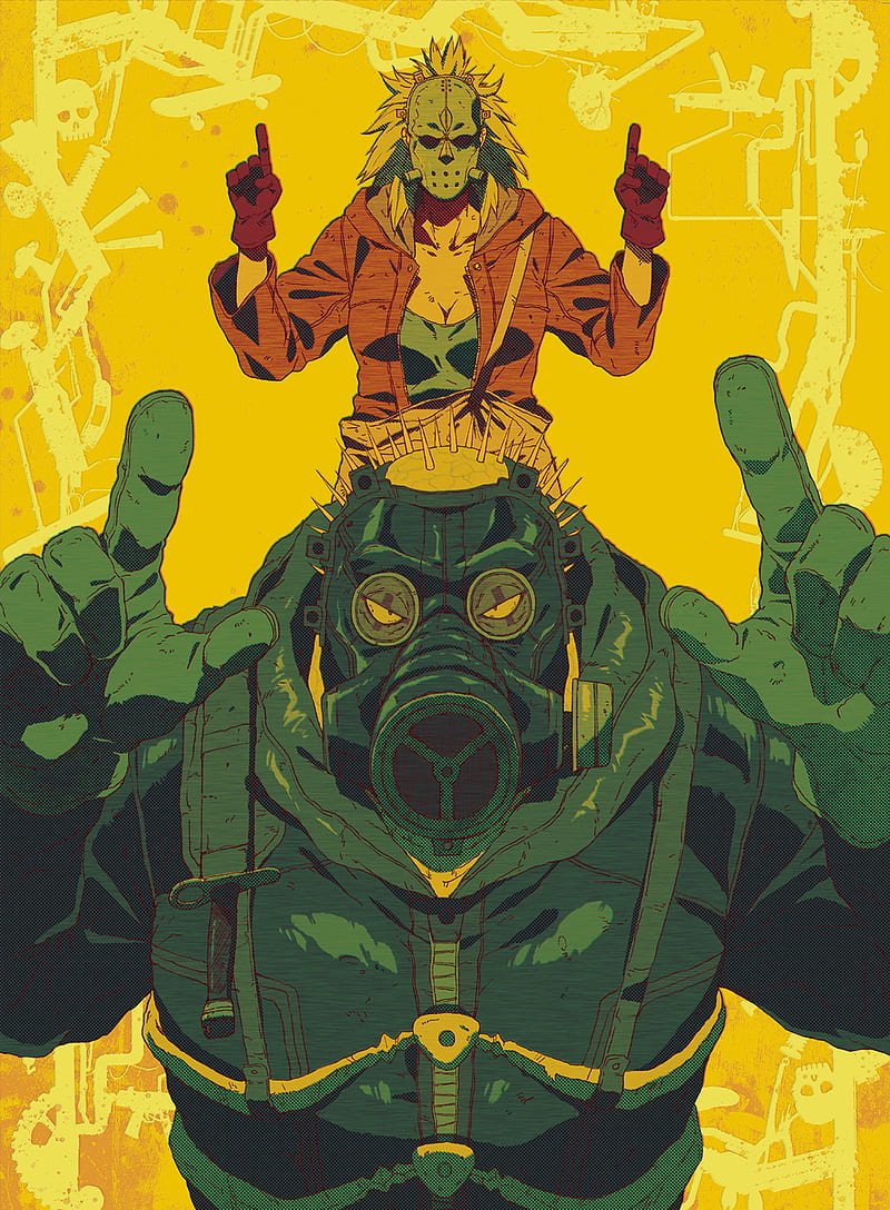 800x1088 Dorohedoro, anime girls, anime boys, 2D, big boobs, mask, finger pointing, looking at viewer, HD phone wallpaper