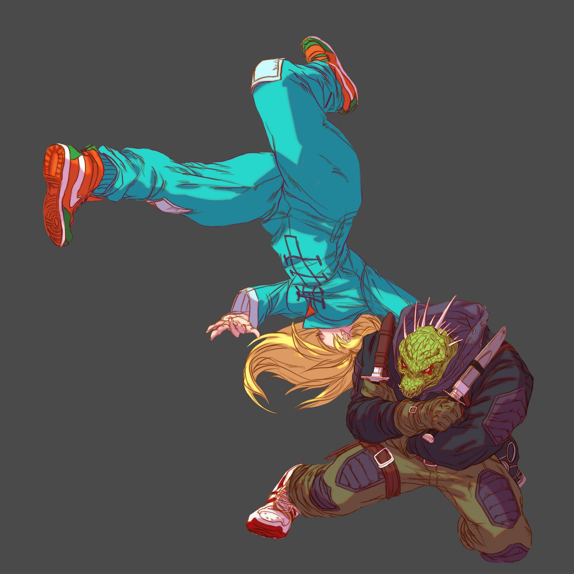 1920x1921 Gue Yang and Nikaido. Dorohedoro fan art
