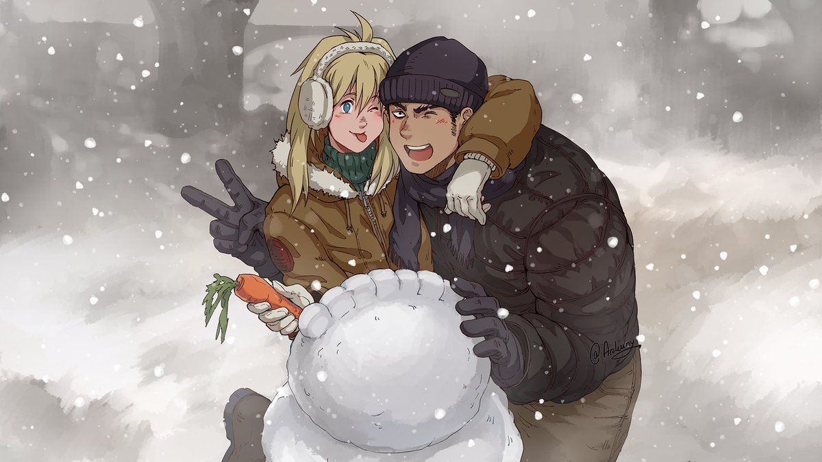 1200x675 I wanted to do something special to gift to you guys, so I turned my Christmas Nikaido and Kaiman building a gyoza snowman sketch into a simple wallpaper. This is