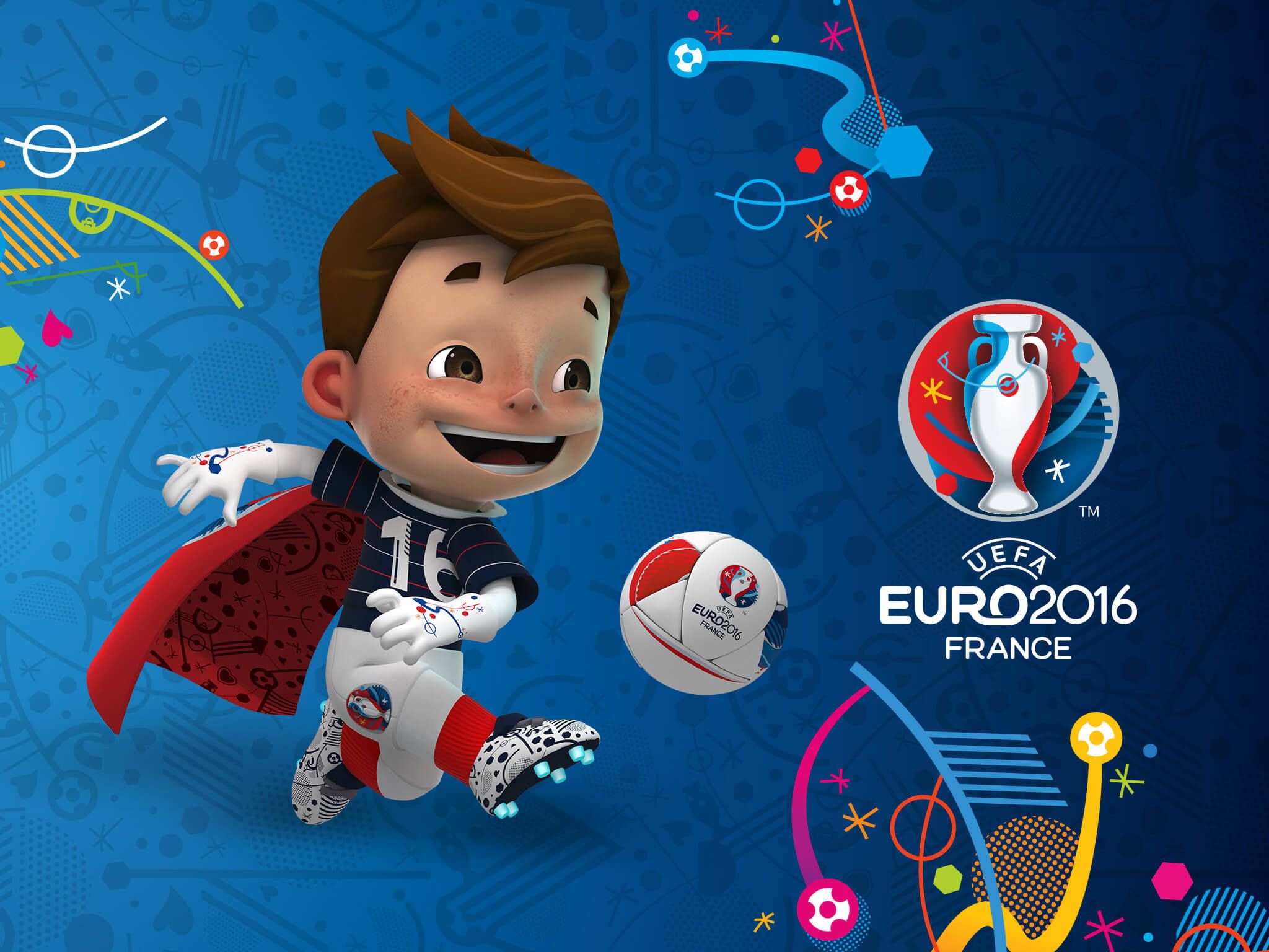 2048x1536 Wallpaper the ball, logo, UEFA, EURO euro Super Victor, Talisman for mobile and desktop, section спорт, resolution 2048x1536