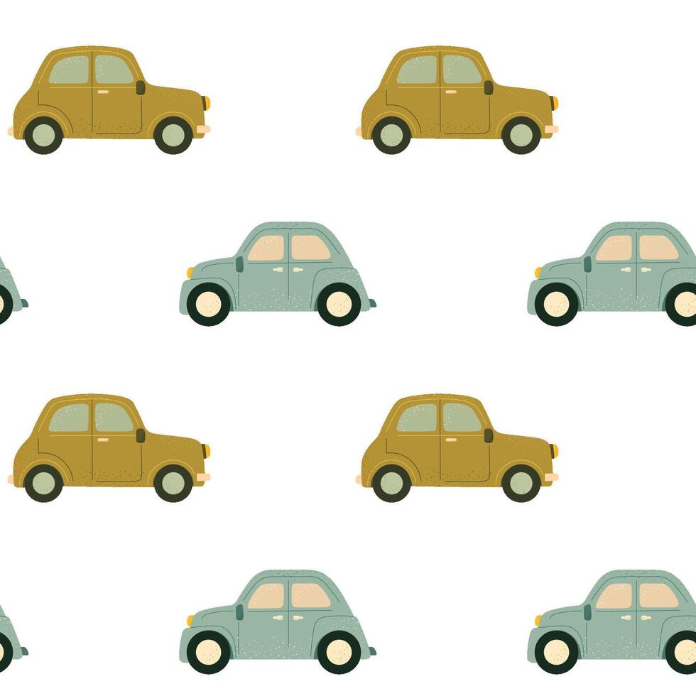 980x980 seamless pattern for children with cute retro cars in pastel colors. Simple and playful design for kids textile, boys' room wallpaper, nursery decor, baby clothes. Childish transport background 68349216 Vector Art