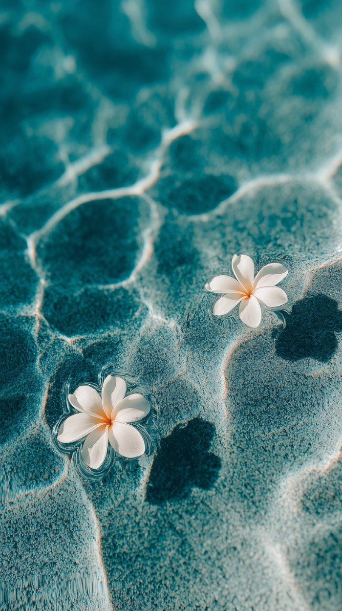 700x1250 Calming Ocean Water Wallpaper with White Flowers
