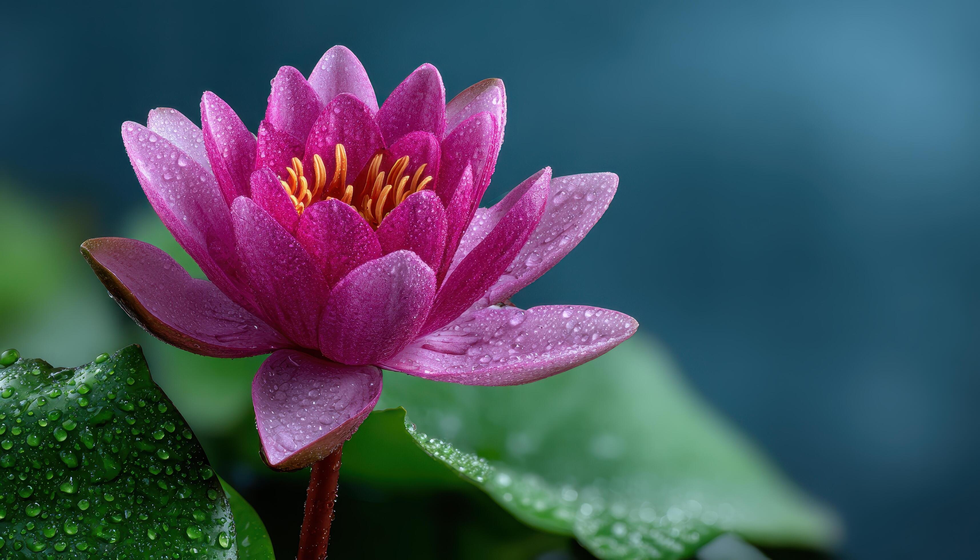 3430x1960 Close Up Of Lotus Flower With Water Droplets Misty Background Nature Photography