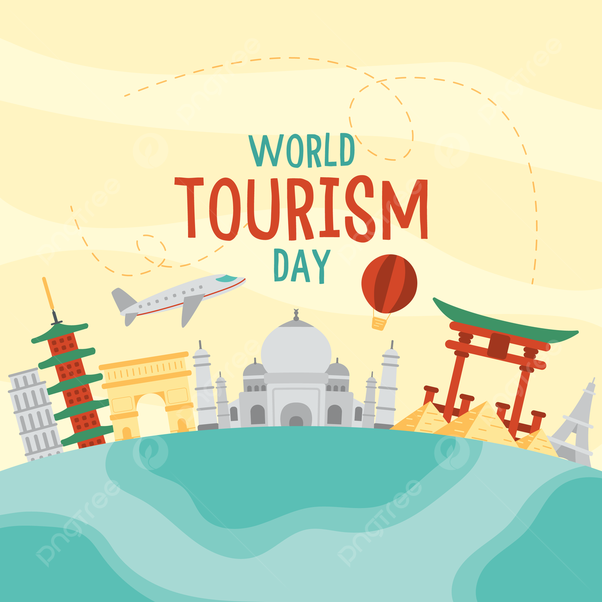 1200x1200 Flat Cartoon Style World Tourism Day Background, Cartoon, World Tourism Day, Tourist Background Image And Wallpaper for Free Download