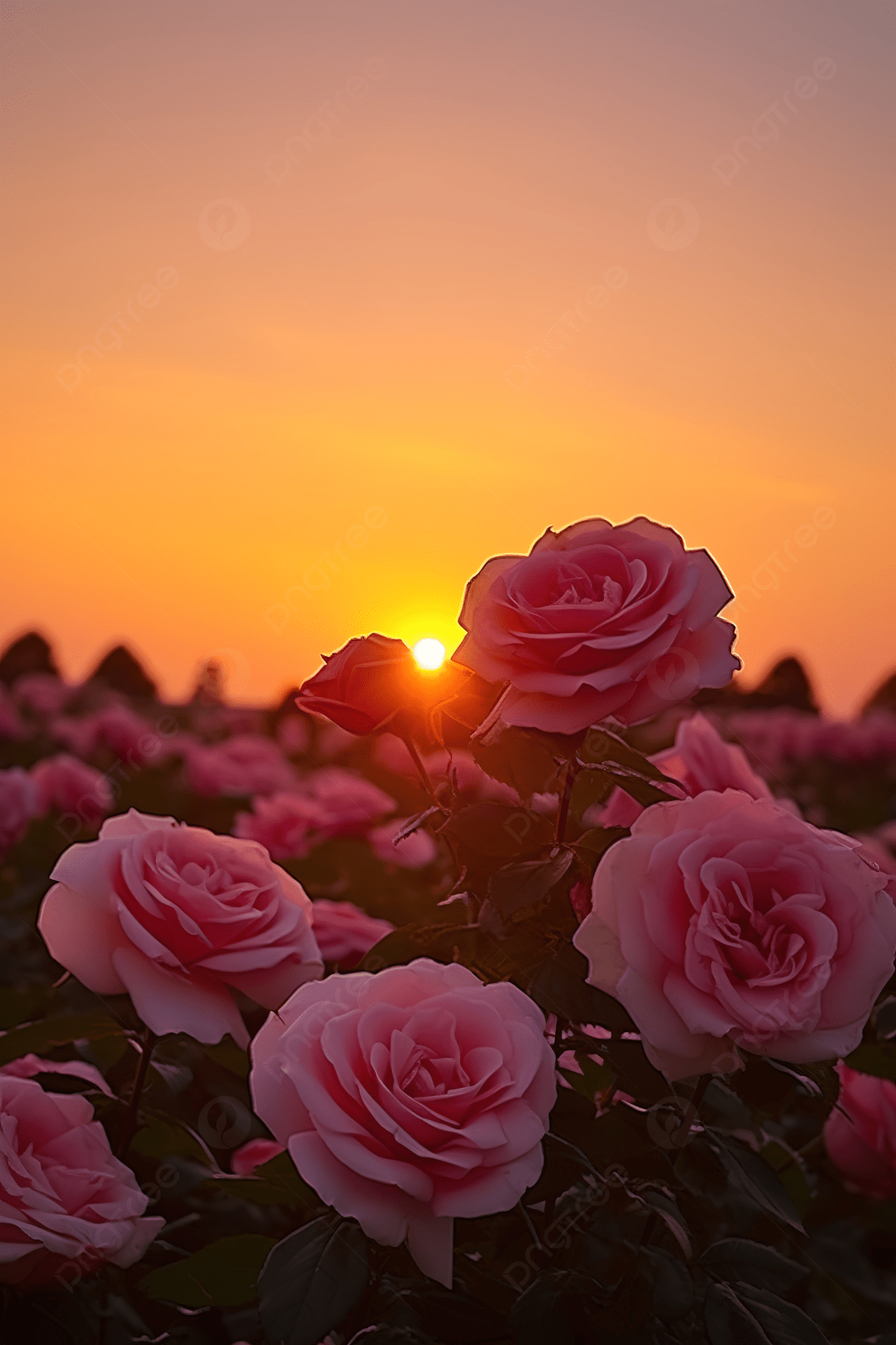 1200x1800 This Is The Sunset Over A Field Of Pink Roses Photo And Picture For Free Download