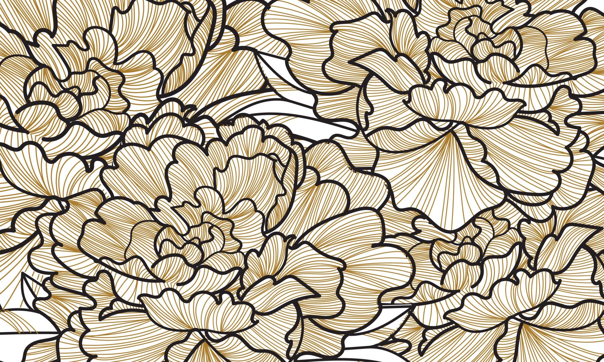 1920x1152 Art Deco Luxury Floral Line Pattern Peel and Stick Wallpaper, Floral, Leaves