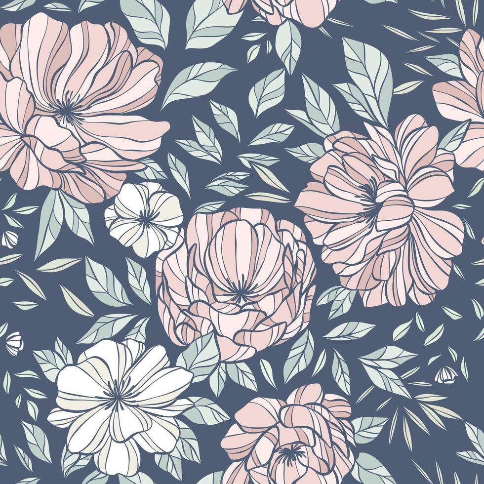 980x980 Floral pattern, seamless repeating flower print, peony wallpaper or tapestry design, endless repeat tile