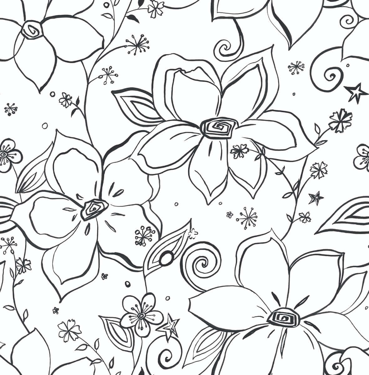 1179x1200 NW34900 NextWall Linework Floral Peel & Stick Wallpaper & White