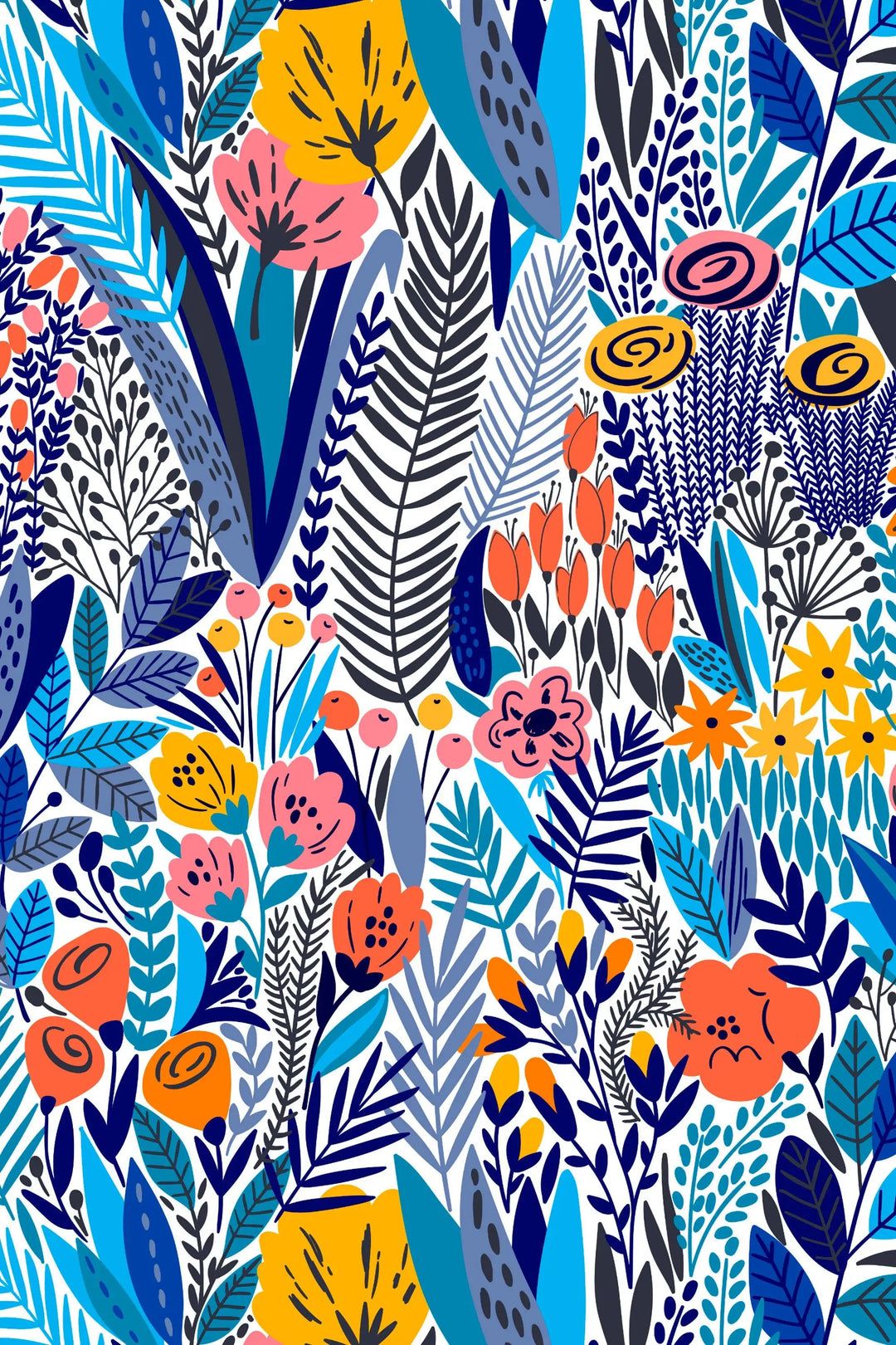 1080x1620 Blue scandinavian flowers wallpaper