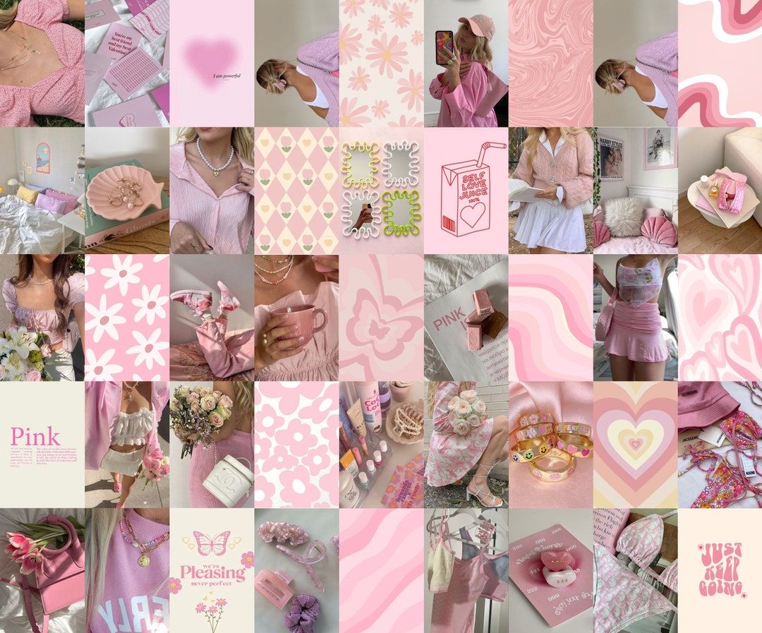 1080x897 Photo Wall Collage. Danish Pastel Pink Aesthetic (set of 73 Photo) INSTANT Download. DIGITAL Printable Collage Kit