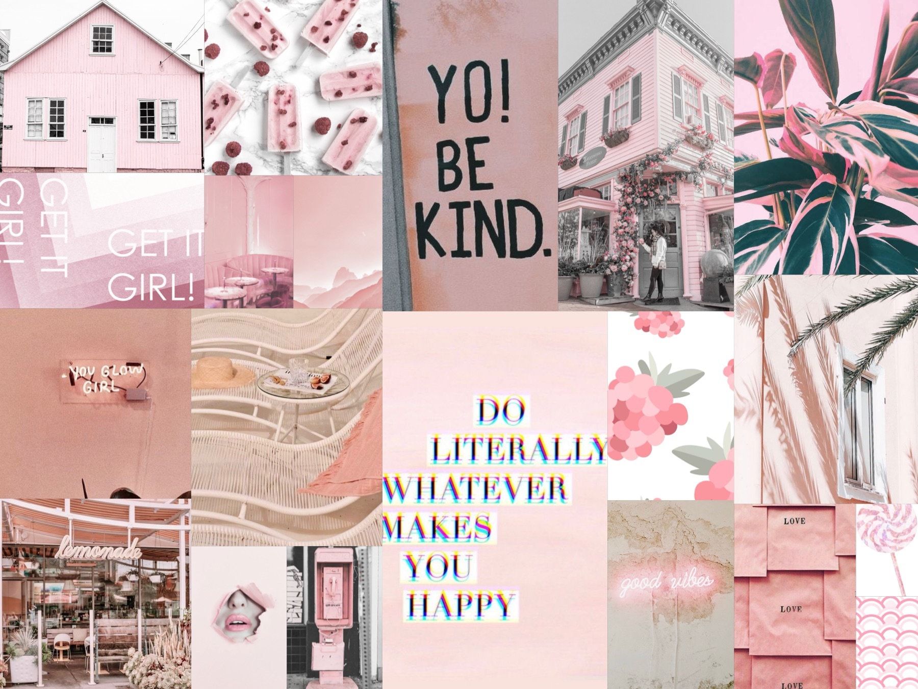 1800x1350 Pale Pastel Pink Photo Wall Collage Kit: Teen Room Decor