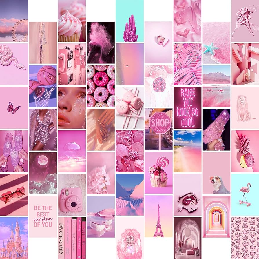 894x894 Wall Collage Kit Aesthetic Picture, 50 Set Pink Photo Collage Kit for Wall Aesthetic, Posters for