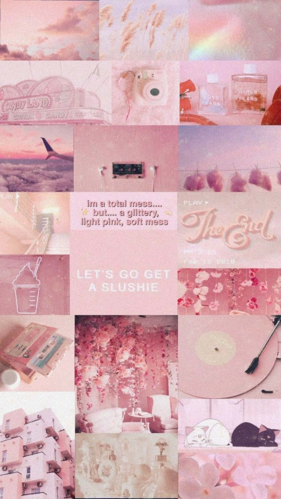 900x1598 Download free Aesthetic Pink Collage With Short Text Sayings Wallpaper