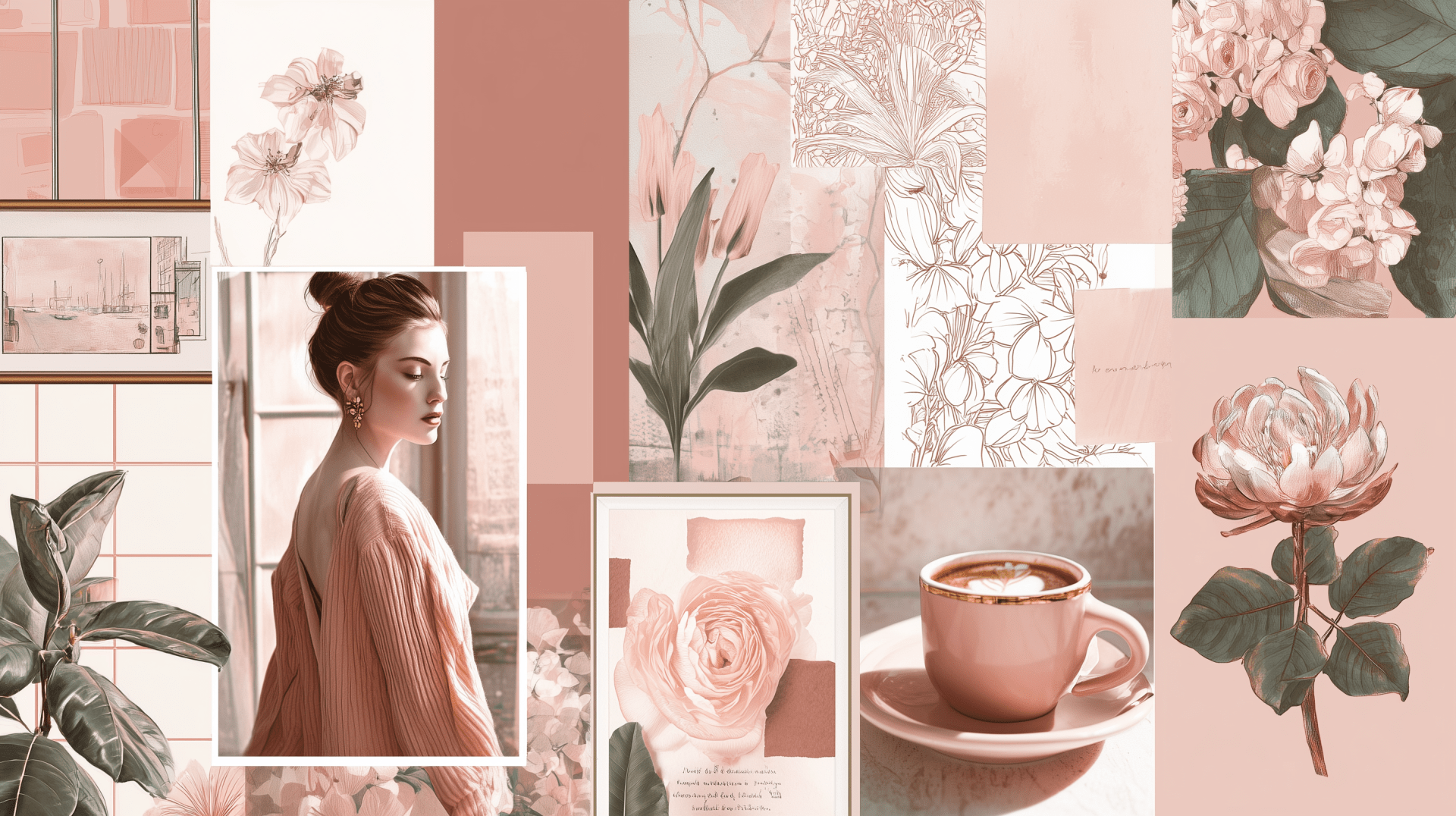 1920x1076 Blush & Bloom: Pastel Pink Aesthetic Collage Wallpaper