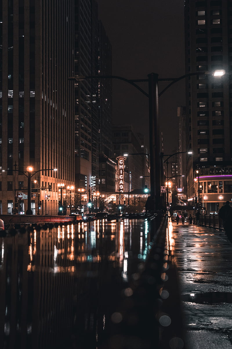 800x1200 Night city, street, city lights, architecture, chicago, usa, HD phone wallpaper