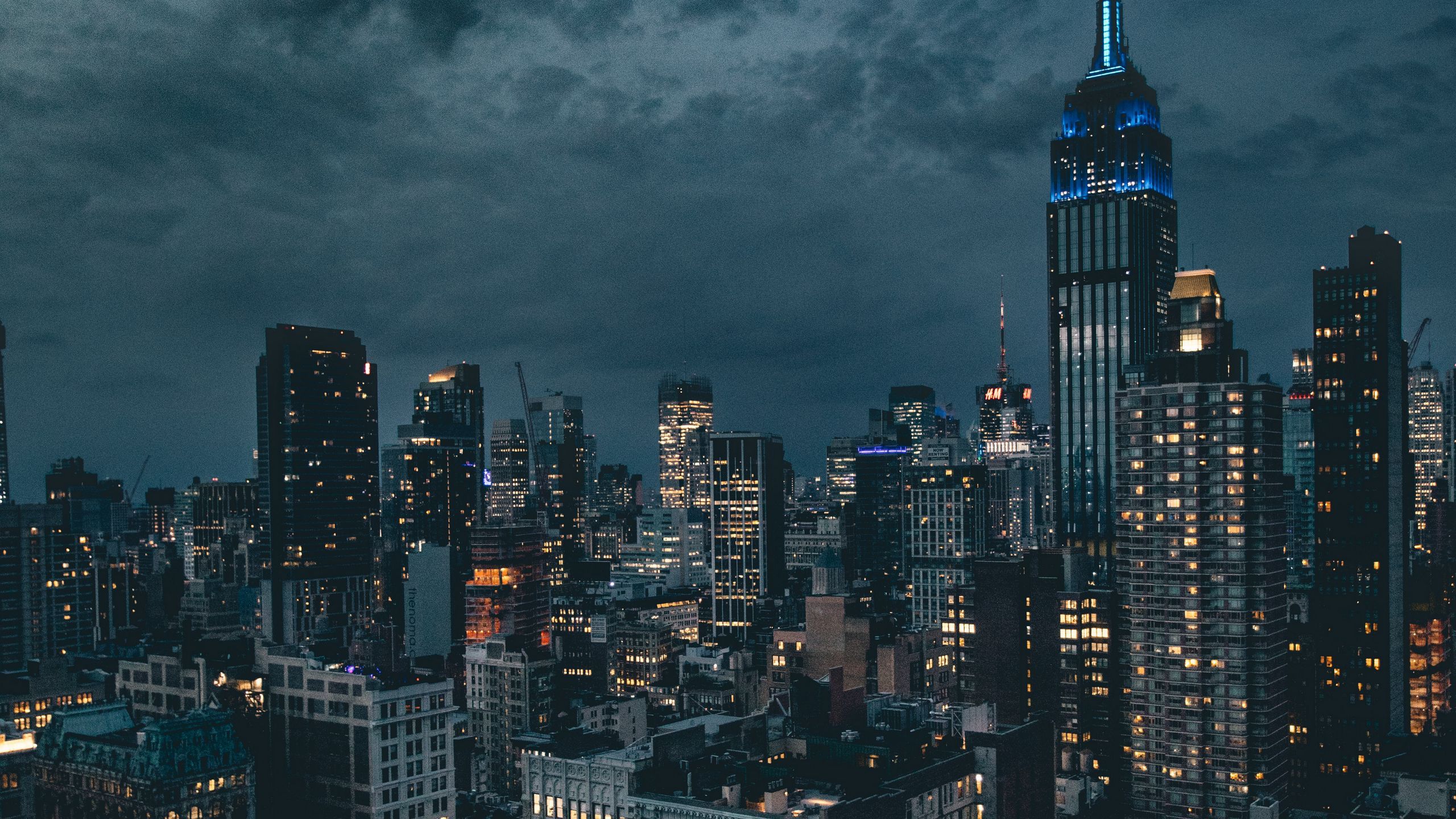2560x1440 Download wallpaper 2560x1440 night city, skyscrapers, city lights, new york, usa, night, clouds widescreen 16:9 HD background