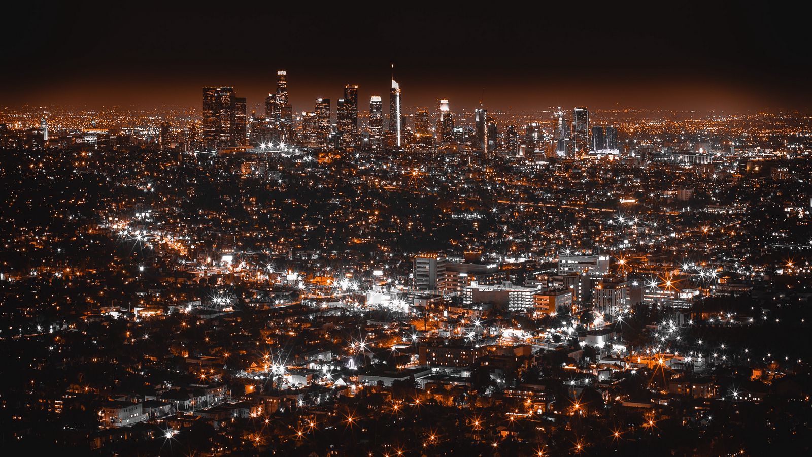 1600x900 Download wallpaper 1600x900 los angeles, usa, night city, top view widescreen 16:9 HD background