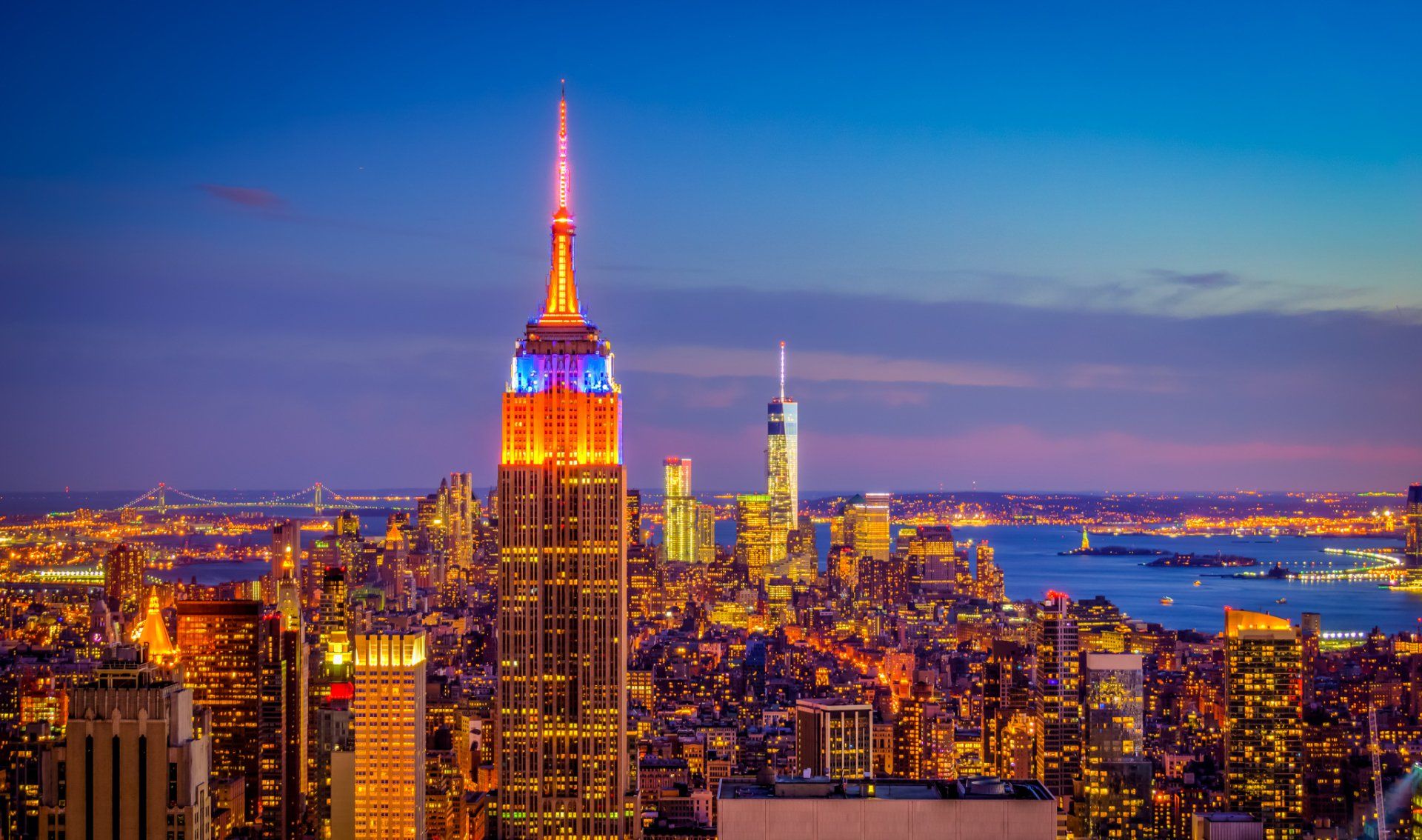 1920x1134 Download Skyscraper Cityscape Sunset Evening Light Sky Empire State Building USA Manhattan Man Made New York HD Wallpaperx1210