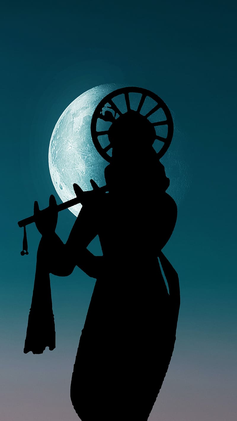 800x1422 Shree Krishna, Silhouette, lord, god, kanha, HD phone wallpaper
