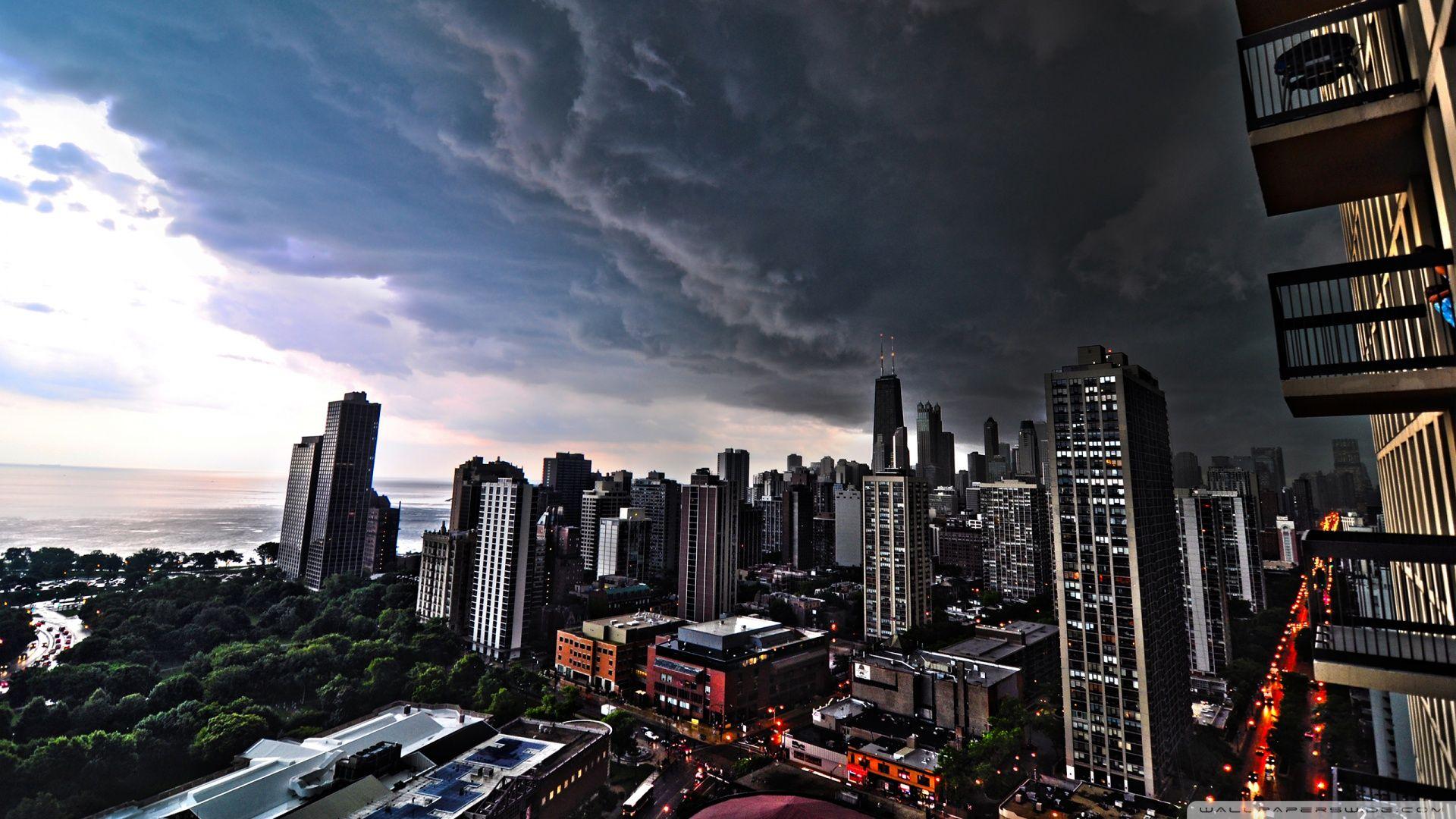 1920x1080 Storm Clouds Over Chicago Ultra HD Desktop Background Wallpaper