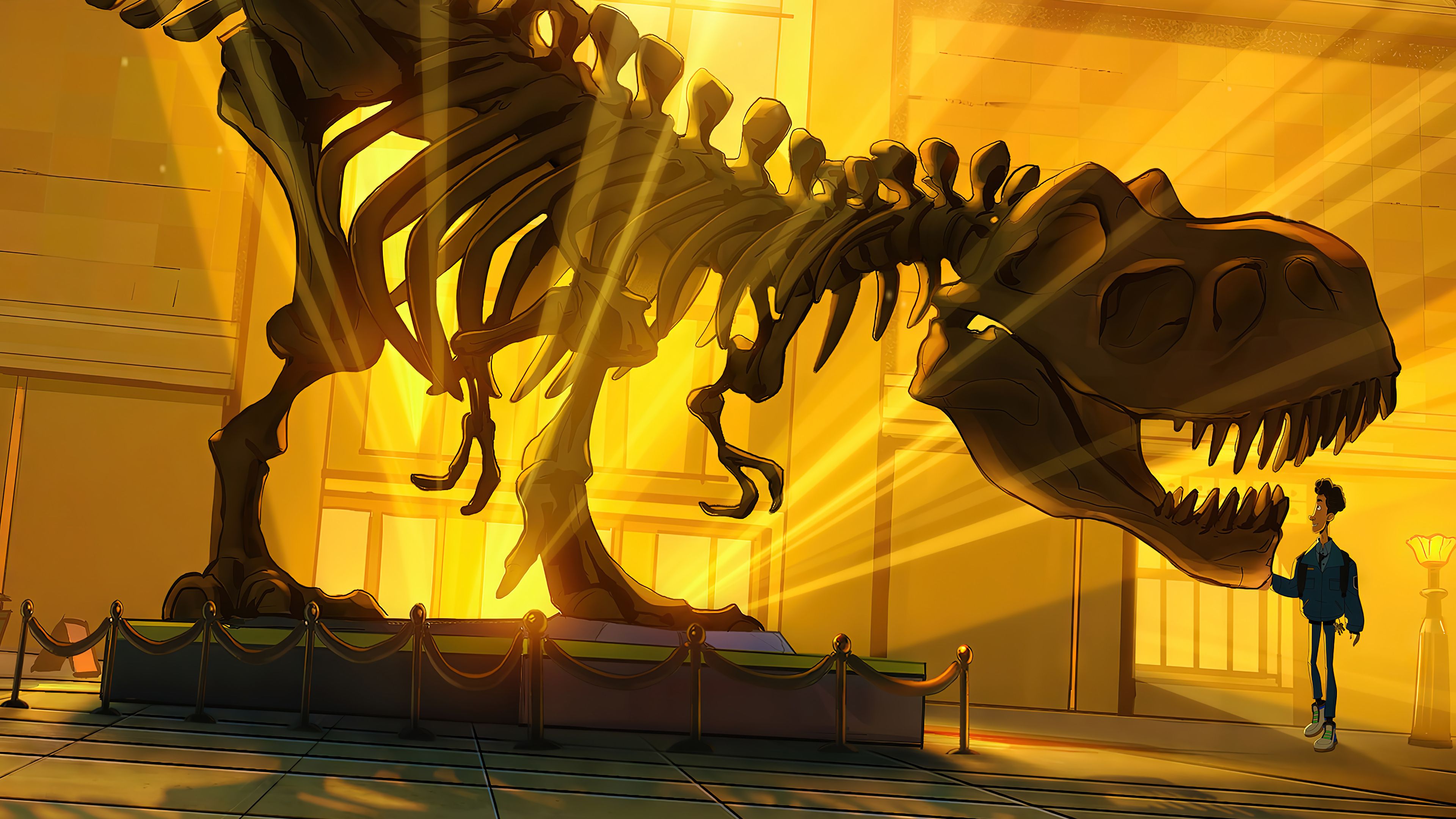 3840x2160 T Rex Skeleton Night At The Museum: Kahmunrah Rises Again Wallpaper 4K HD PC H