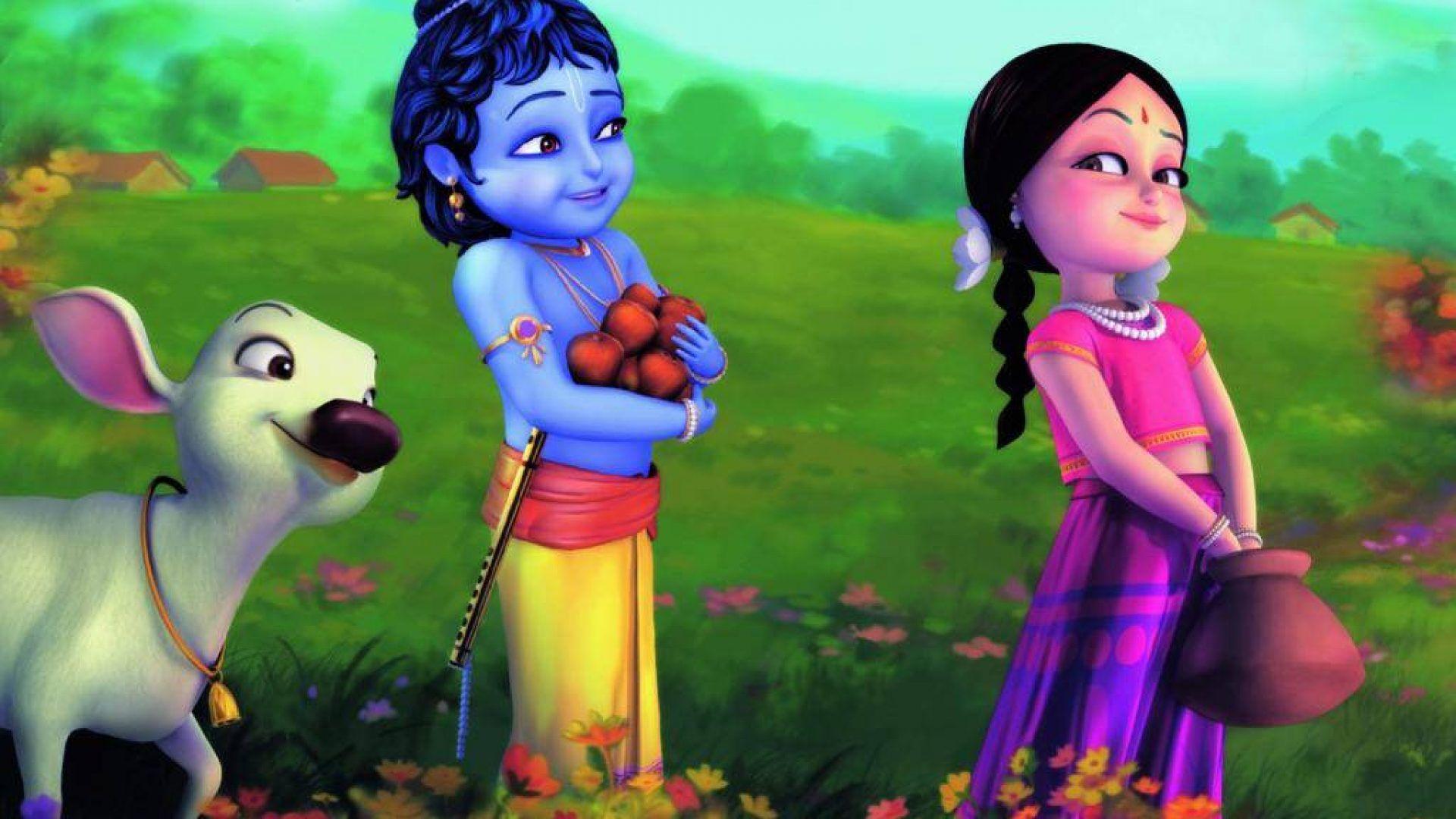 1920x1080 Hình nền máy tính để bàn 3D HD dễ thương Bal Radhey Krishna
