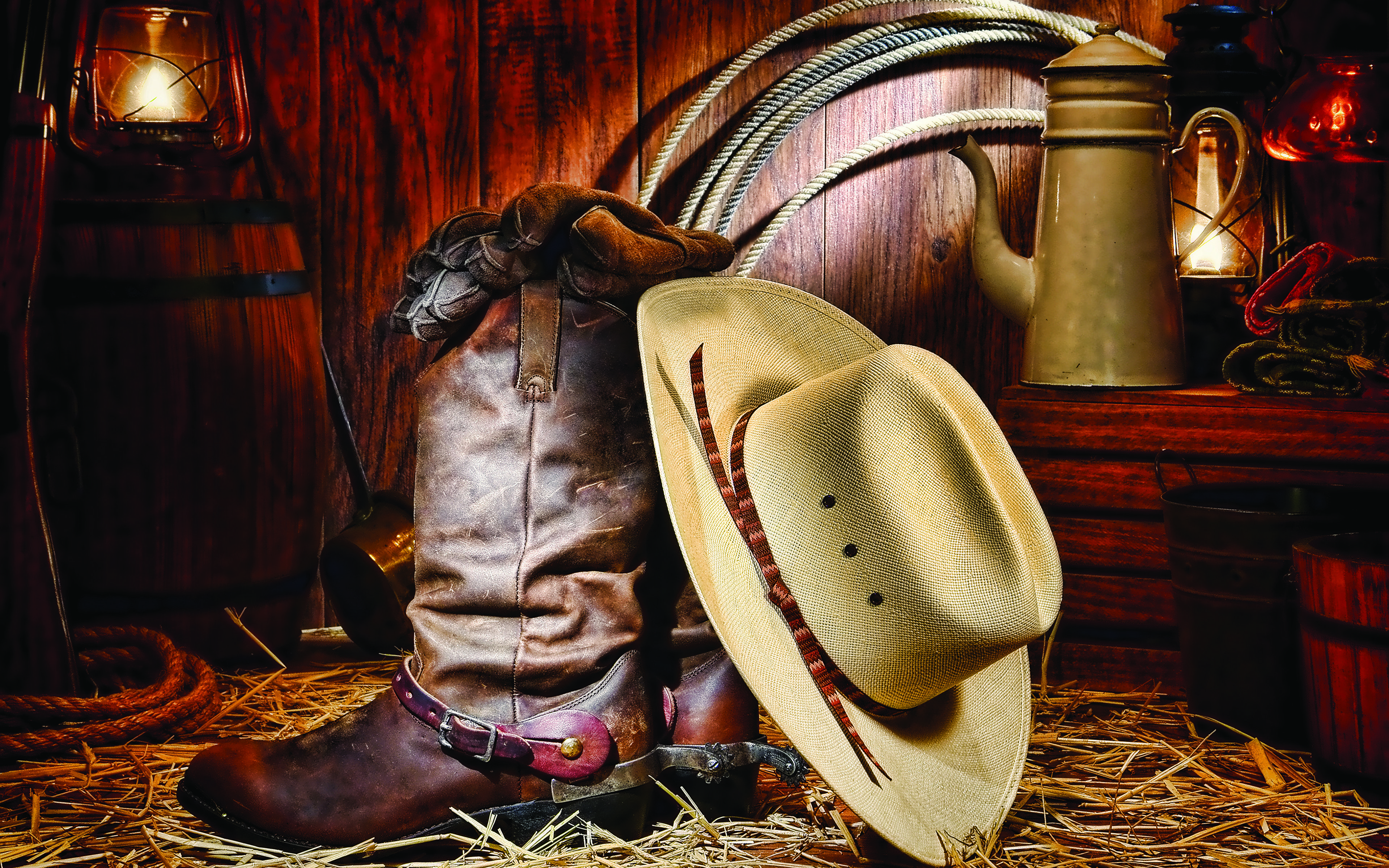 3840x2400 Wallpaper Cowboy Wearing boots Hat 3840x2400