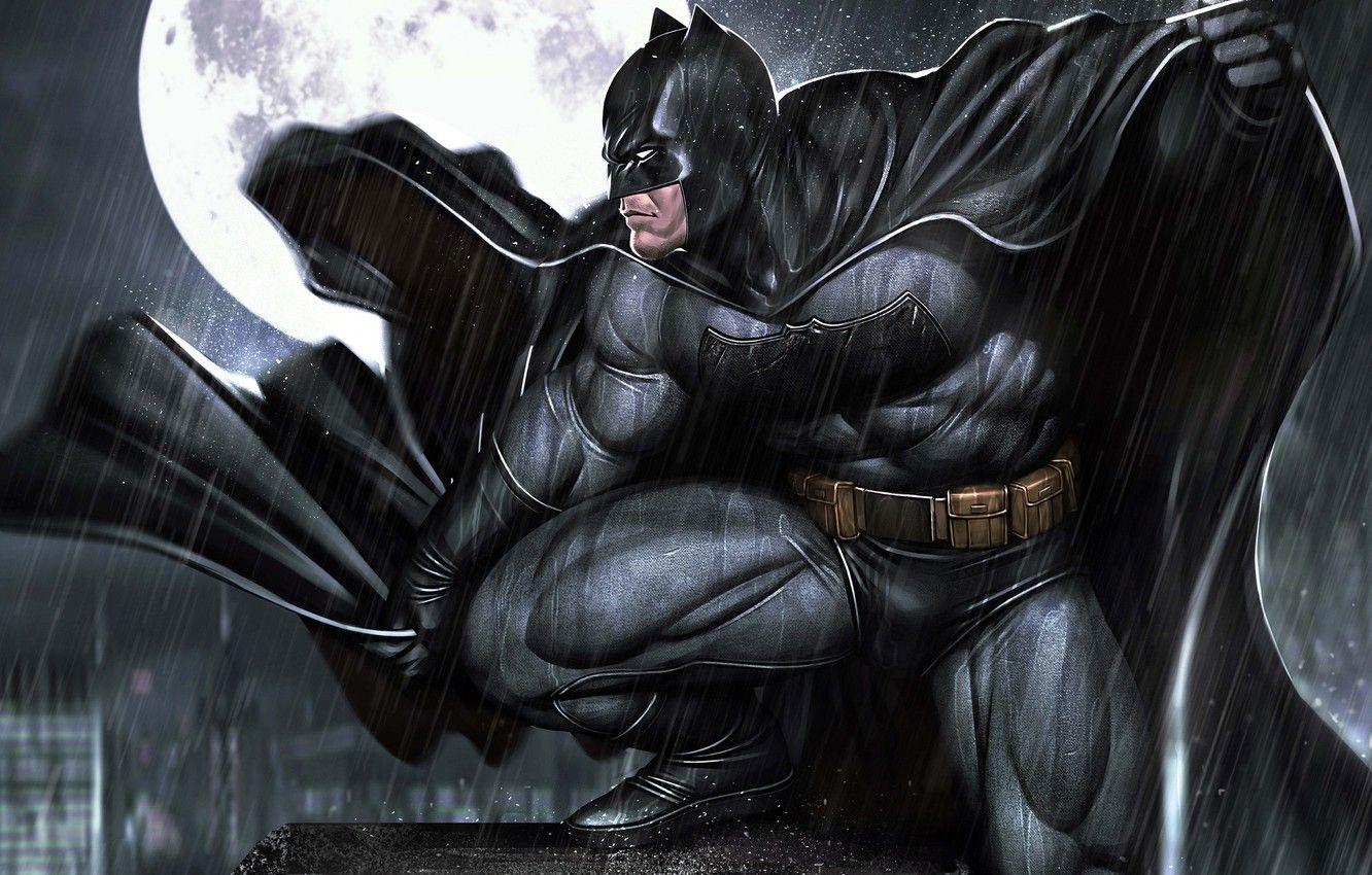 1332x850 Wallpaper The moon, Rain, Moon, Comic, Art, Batman, Night, Rain