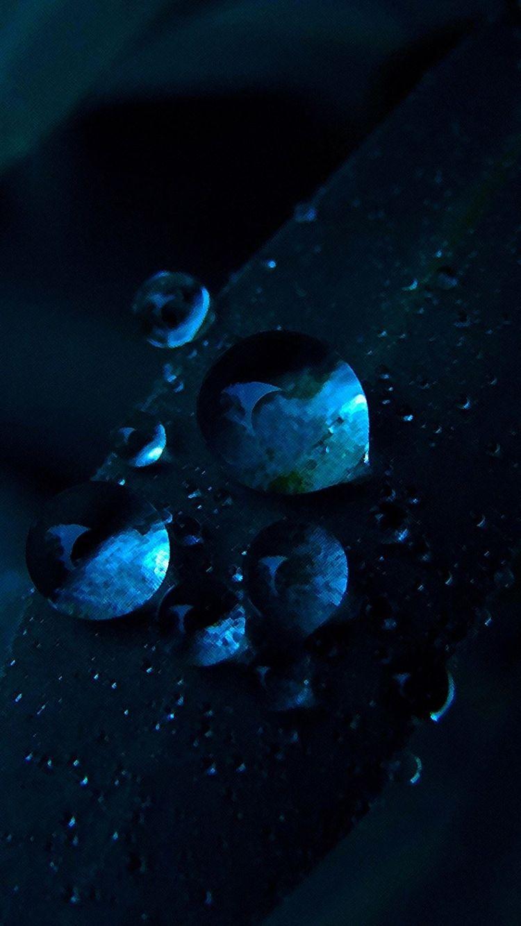 750x1334 Macro Water Drops Dark Blue Grass iPhone 8 Wallpaper Free Download