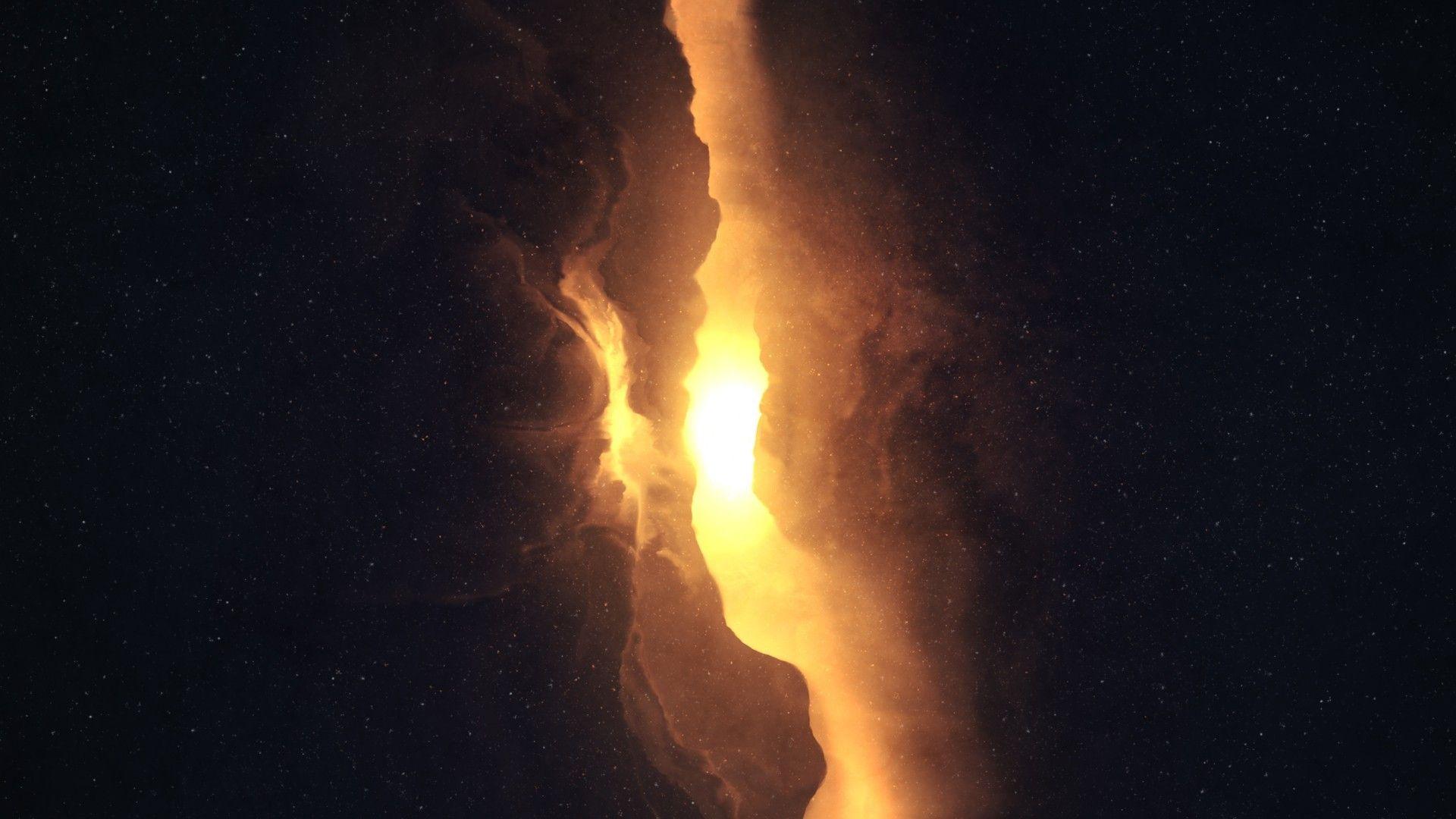1920x1080 #render, #orange, #galaxy, #digital art, #nebula, #stars
