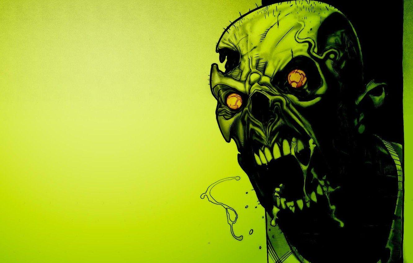1332x850 Wallpaper green, green, Skull, zombies, horror, toxic, zombie